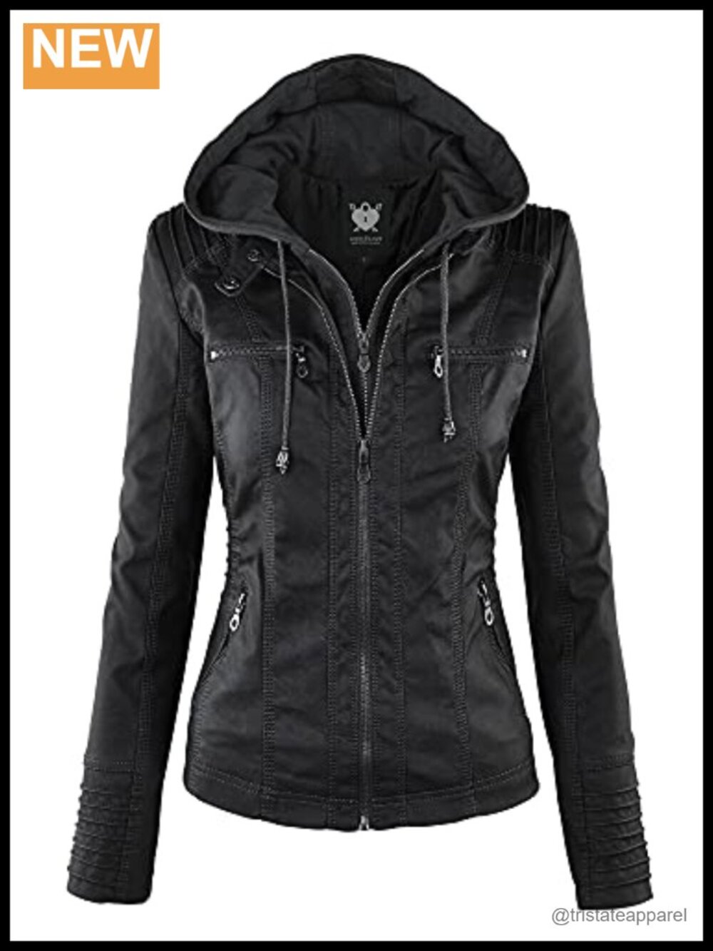 Faux Leather Moto Biker Jacket Cropped Slim Fit Removable Hood